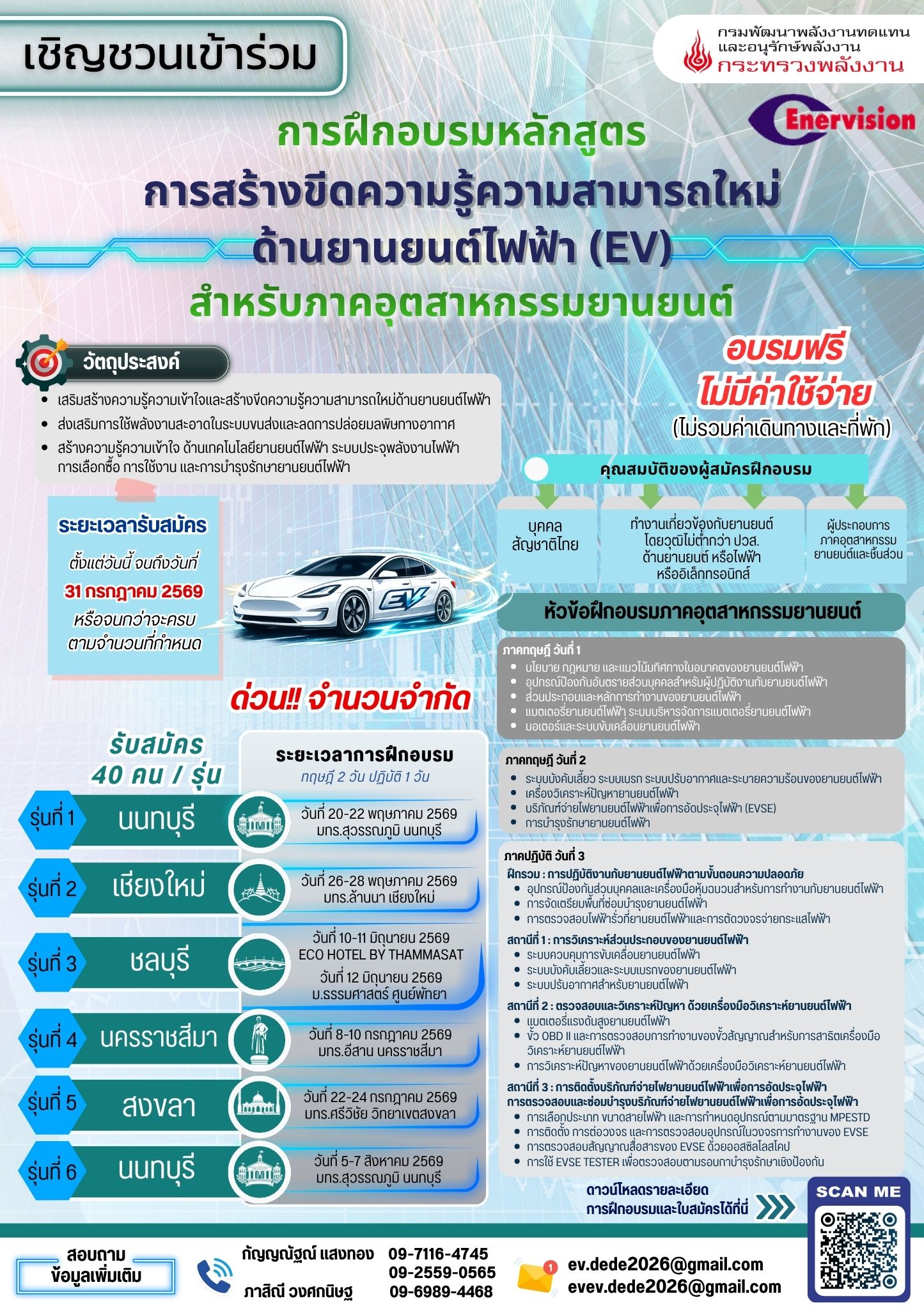 ประชาสัมพันธ์ ขอเชิญชวนผู้สนใจเข้าร่วม การฝึกอบรม "หลักสูตรการสร้างขีดความรู้ความสามารถใหม่ ด้านยานยนต์ไฟฟ้า(EV)  สำหรับภาคอุตสาหกรรมยานยานต์"